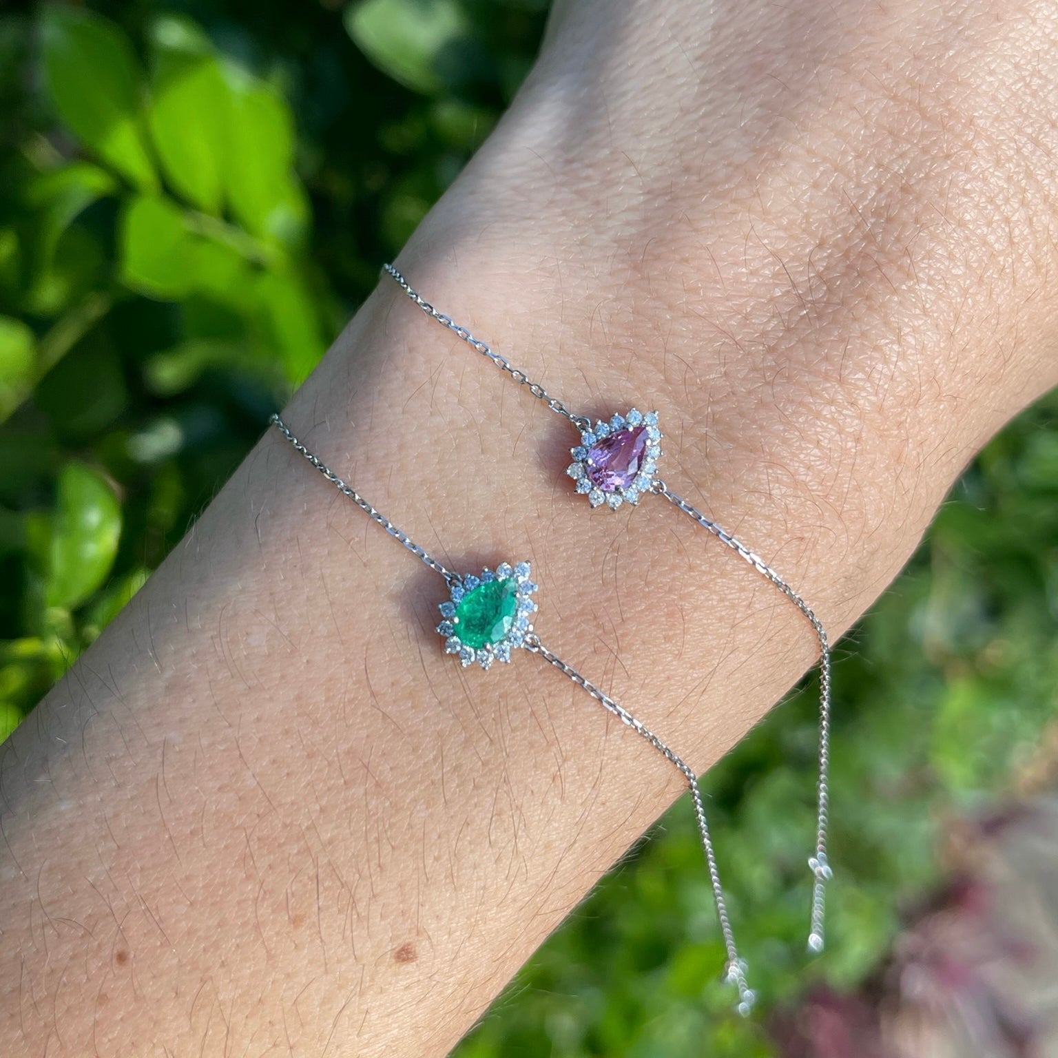 Pulseira Gota  Turmalina Rosa e Diamantes