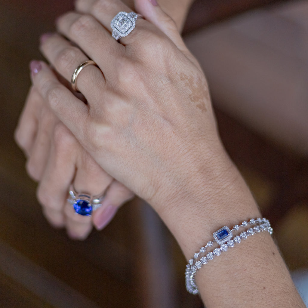 Pulseira Riviera Espaçada Safira e Diamantes