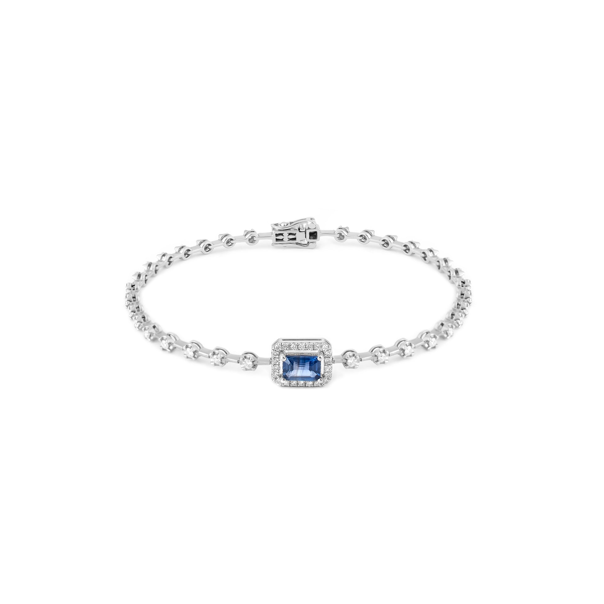 Pulseira Riviera Espaçada Safira e Diamantes